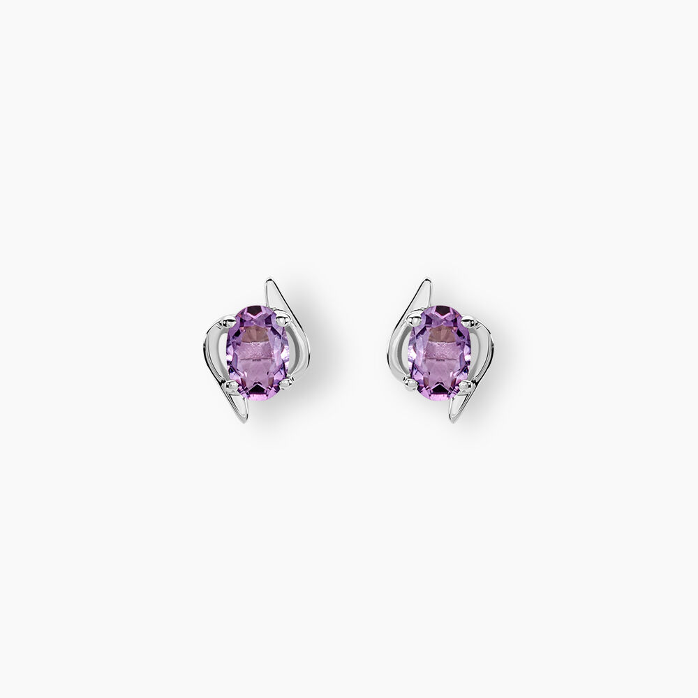 Boucles D'oreilles Puces Vrille Ovale Or Blanc Amethyste - Puces Femme | Marc Orian