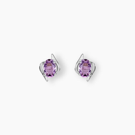 Boucles D'oreilles Puces Vrille Ovale Or Blanc Amethyste - Puces Femme | Marc Orian