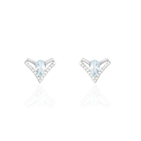 Boucles D'oreilles Puces Or Blanc Topaze Et Oxyde De Zirconium - Puces Femme | Marc Orian