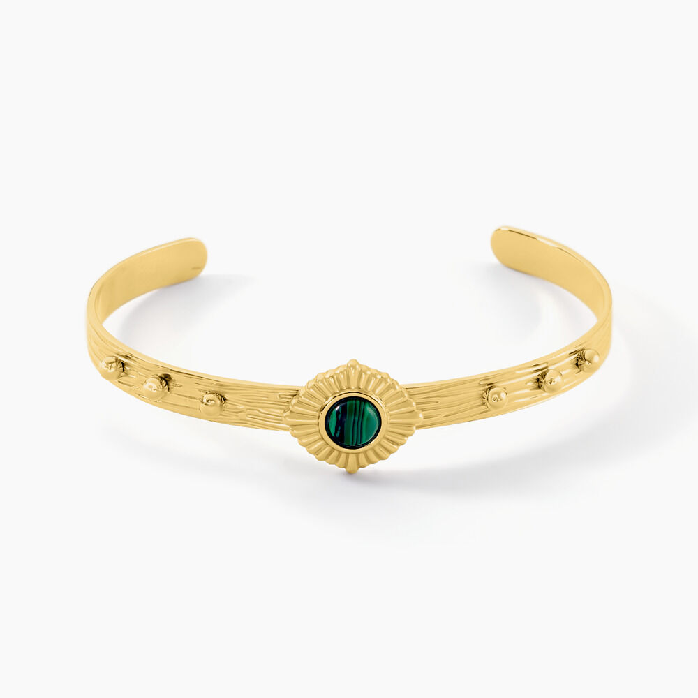 Bracelet Jonc Athena Acier Dor&eacute; Malachite - Bracelets joncs Femme | Marc Orian
