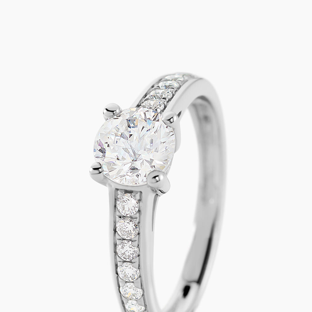 Bague Solitaire Accompagn&eacute; Aramis Or Blanc Diamant Synth&eacute;tique - Parures de mariage Femme | Marc Orian