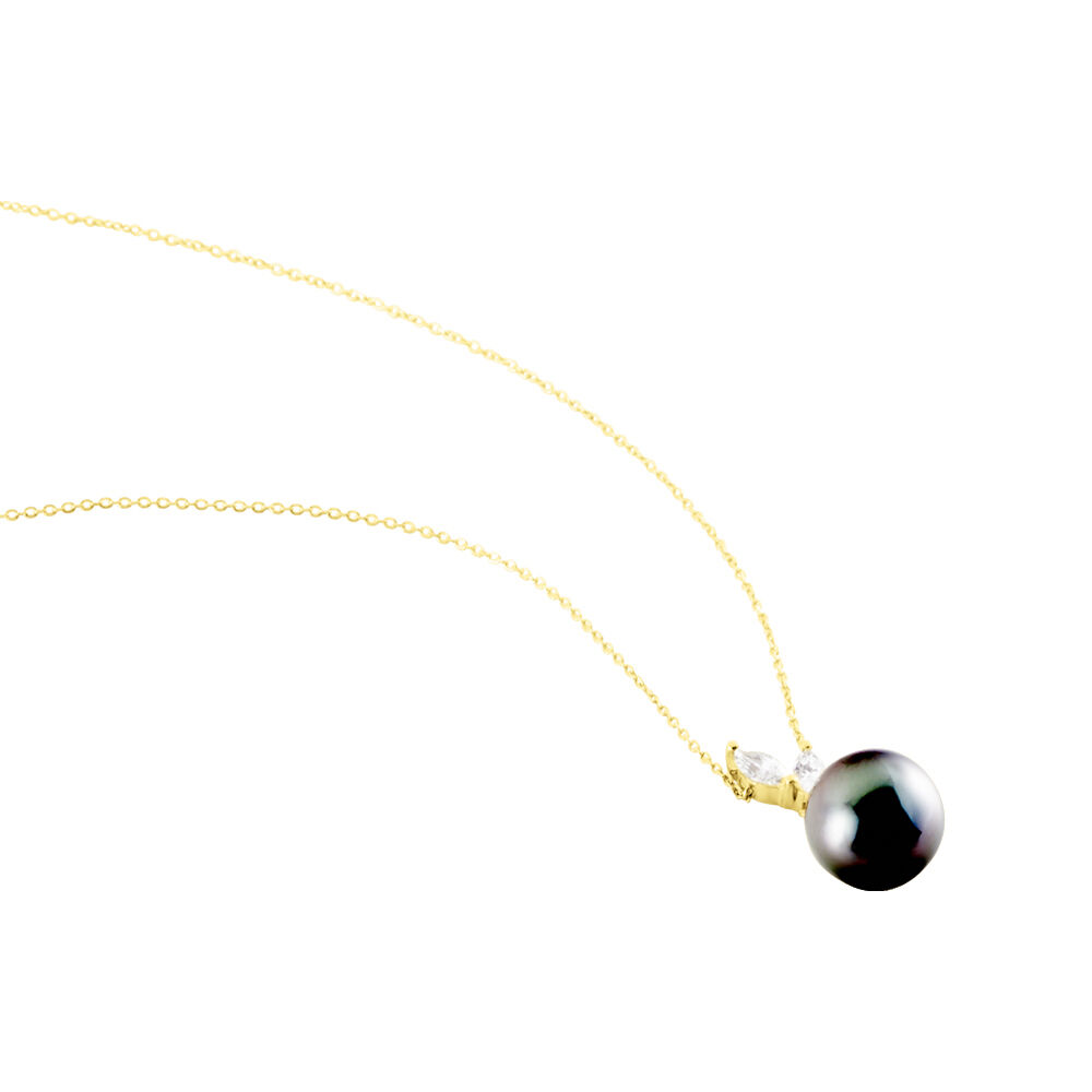 Collier Giuseppe Or Jaune Perle De Tahiti Oxyde Zirconium - Colliers avec pierres Femme | Marc Orian