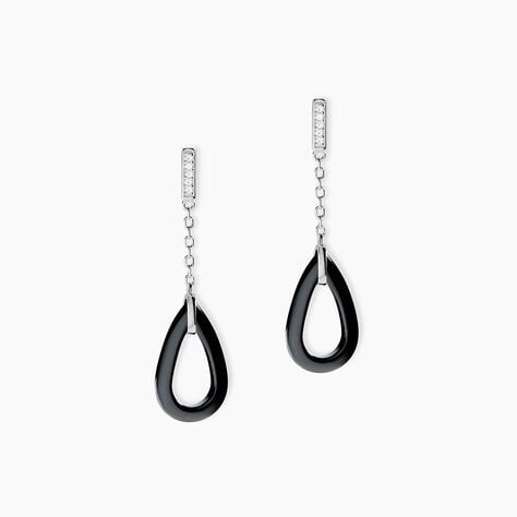 Boucles D'oreilles Pendantes Amaris Argent Blanc Céramique Et Oxyde - Pendantes Femme | Marc Orian