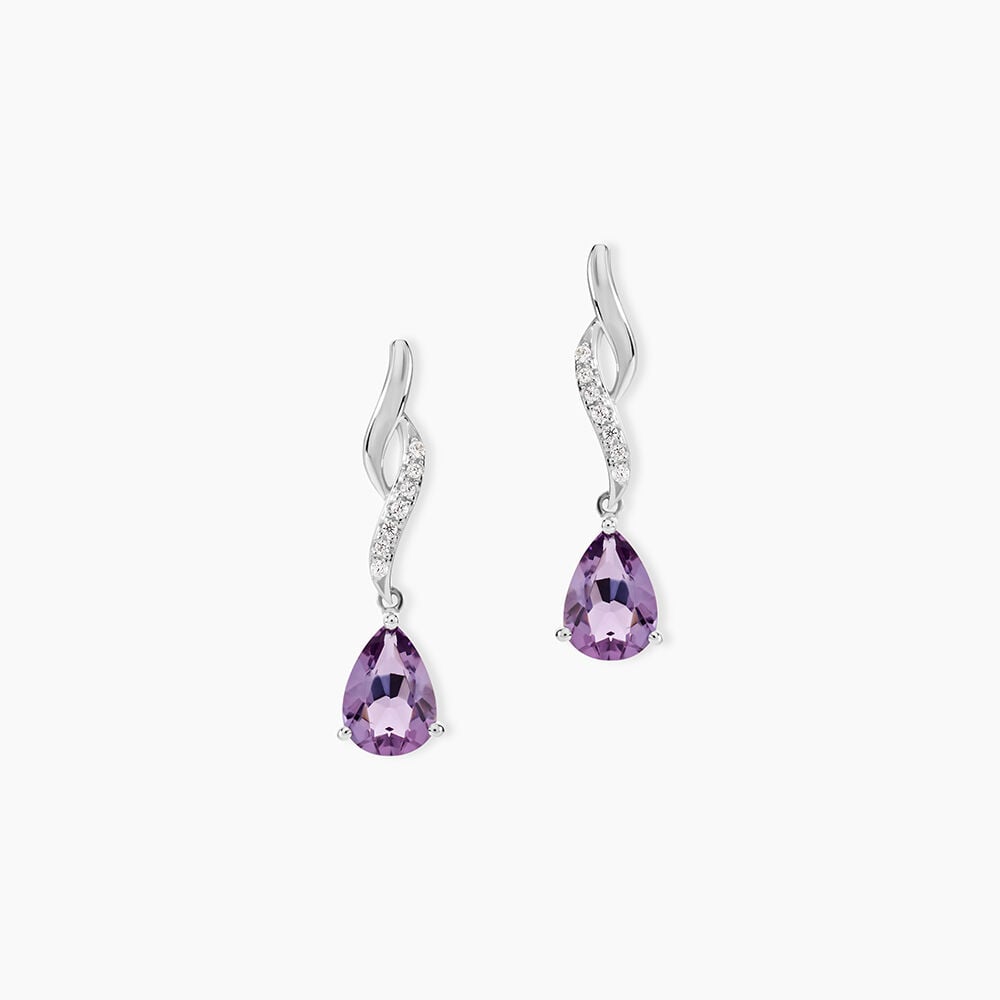 Boucles D'oreilles Pendantes Assaf Or Blanc Amethyste Et Oxyde - Pendantes Femme | Marc Orian