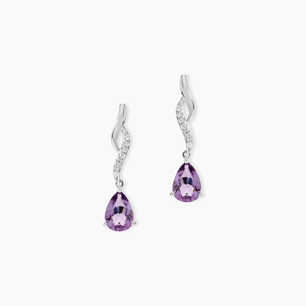 Boucles D'oreilles Pendantes Assaf Or Blanc Amethyste Et Oxyde - Pendantes Femme | Marc Orian