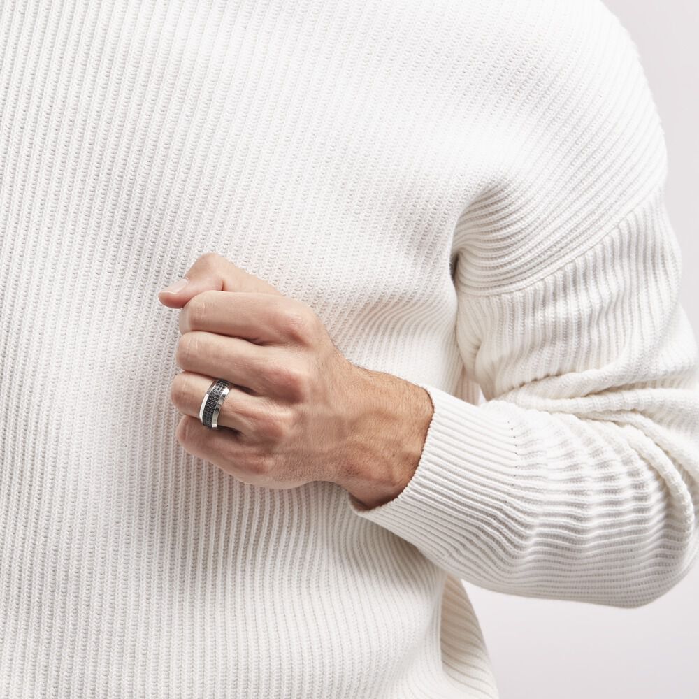 Bague Acier Blanc Tdeg Oxydes De Zirconium - Bagues avec pierre Homme | Marc Orian