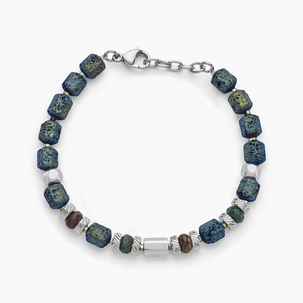 Bracelet Dark Pearl Acier Blanc H&eacute;matite Pierre De Lave Agate - Bracelets cha&icirc;nes Homme | Marc Orian