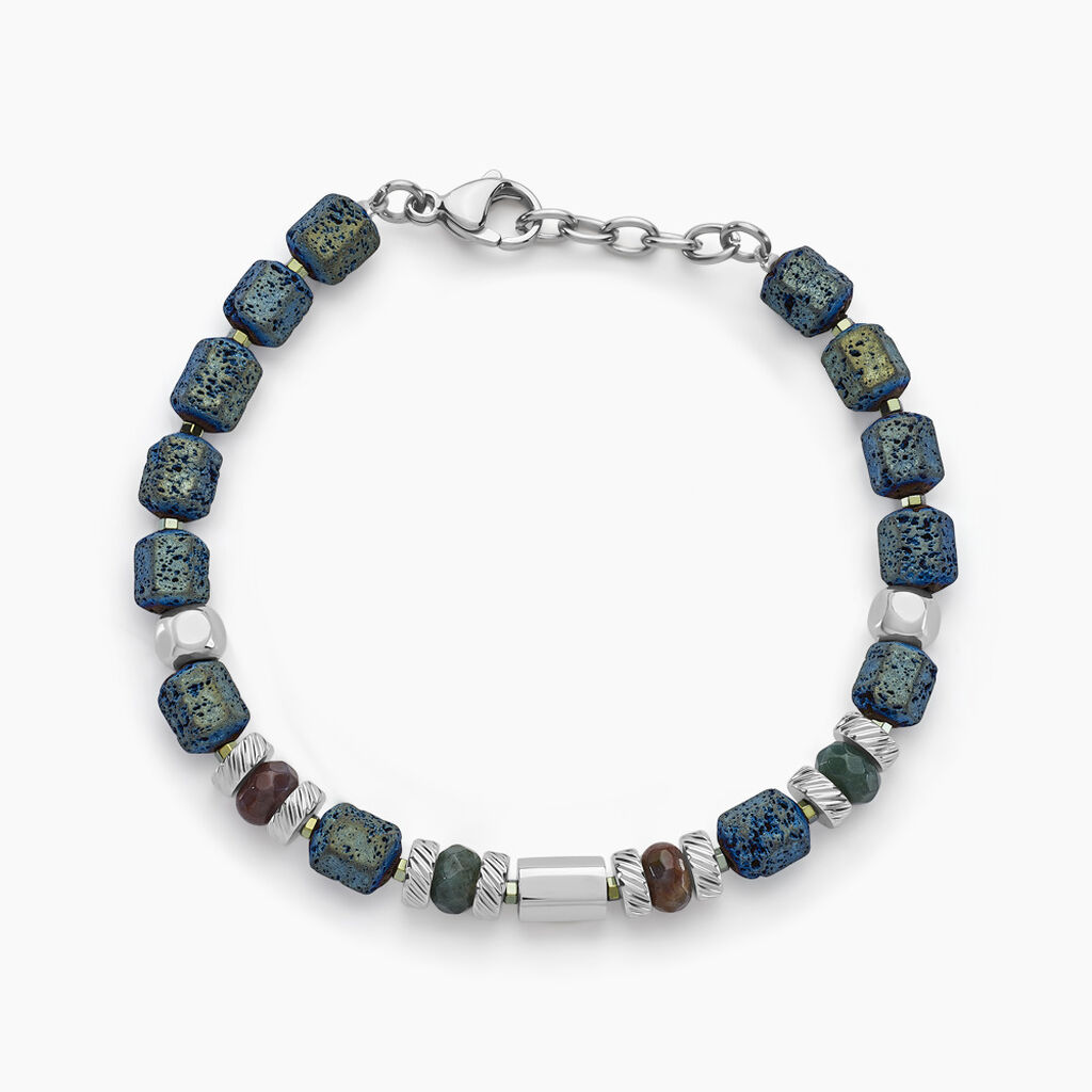 Bracelet Dark Pearl Acier Blanc H&eacute;matite Pierre De Lave Agate - Bracelets cha&icirc;nes Homme | Marc Orian