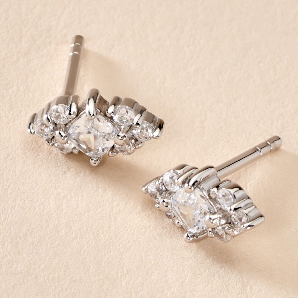 Boucles D'oreilles Puces Mascaret Argent Blanc Oxyde De Zirconium - Puces Femme | Marc Orian