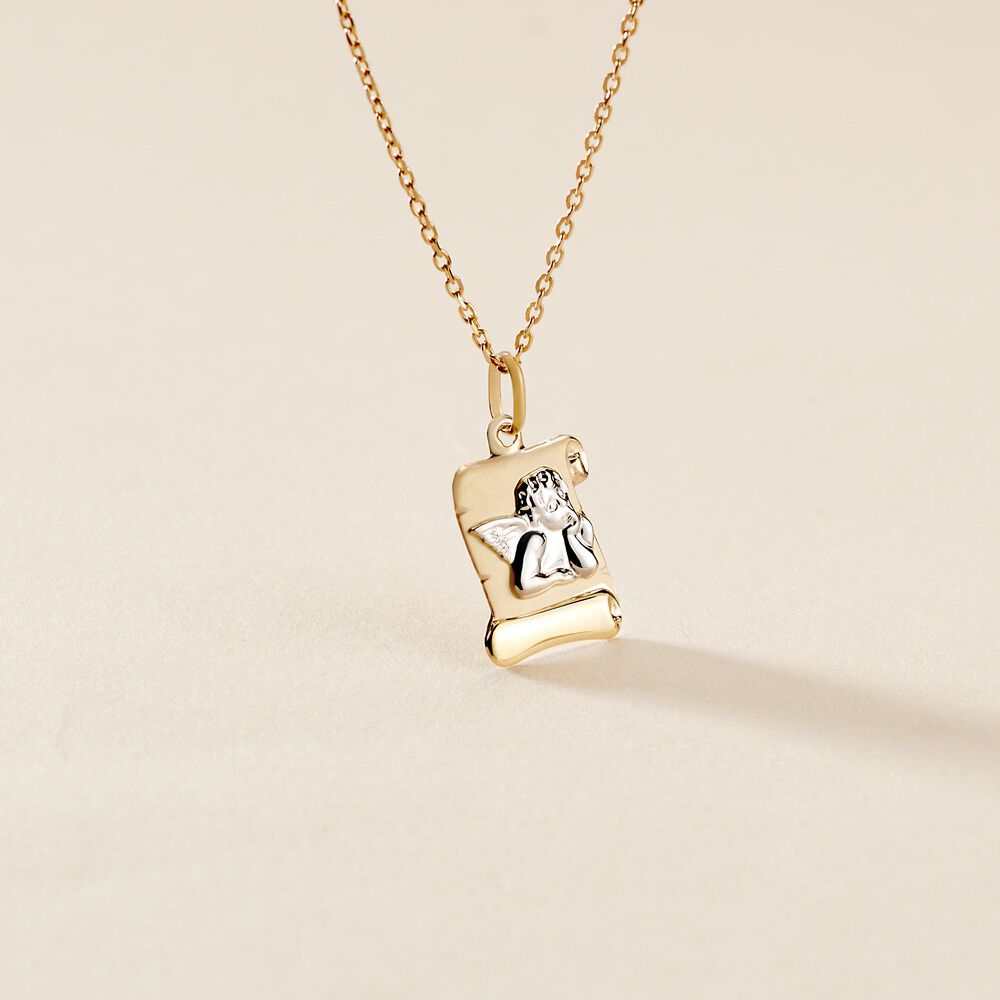 Pendentif Hanan Ange Parchemin Or Bicolore - Bijoux personnalis&eacute;s Enfant | Marc Orian