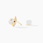 Boucles D'oreilles Puces Pearly Or Jaune Perle De Culture Et Oxyde - Boucles d'oreilles mariage Femme | Marc Orian
