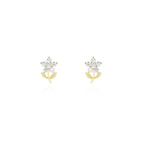 Boucles D'oreilles Puces Jabin Fleur Or Jaune Oxyde De Zirconium - Puces Famille | Marc Orian