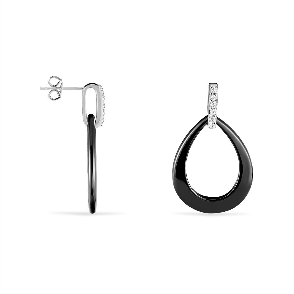 Boucles D'oreilles Pendantes Nelly Argent Blanc Céramique Et Oxyde - Pendantes Femme | Marc Orian