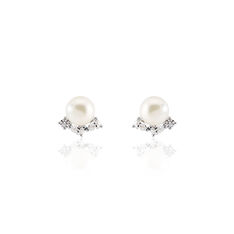 Boucles D'oreilles Puces Yarie Or Blanc Perle De Culture Et Oxyde - Clous d'oreilles Femme | Marc Orian