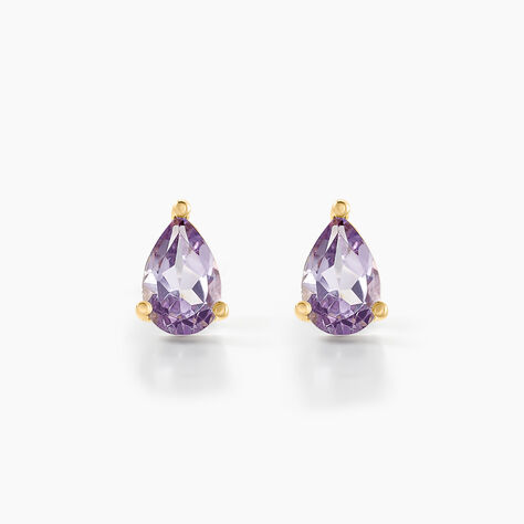 Boucles D'oreilles Puces Goutte Or Jaune Améthyste - Puces Femme | Marc Orian