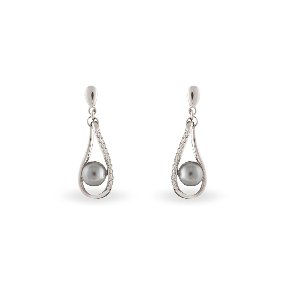 Boucles D'oreilles Pendantes Alexya Argent Perle D'imitation Et Oxyde - Pendantes Femme | Marc Orian