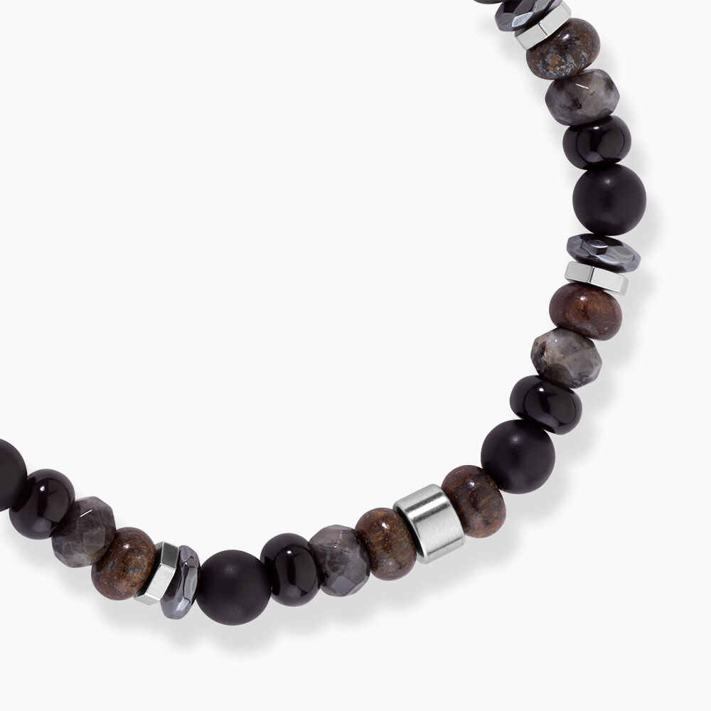 Bracelet Naturel Acier Argent&eacute; Agate Labradorite Bronzite - Bracelets cha&icirc;nes Homme | Marc Orian