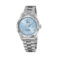 cadran argenté fond bleu ciel bracelet acier argenté