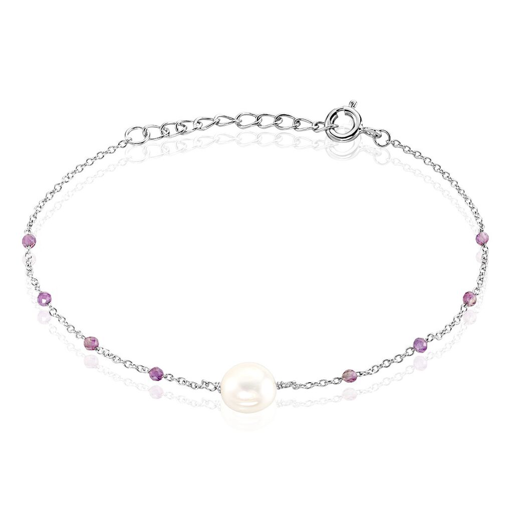 Bracelet Kerri Argent Blanc Perle De Culture Am&eacute;thyste - Bracelets fantaisie Femme | Marc Orian