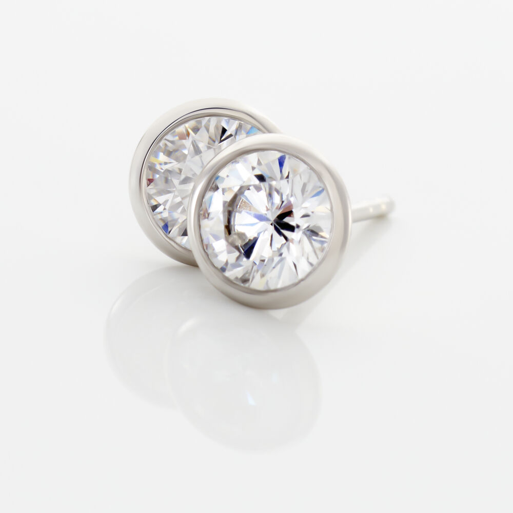 Boucles D'oreilles Puces Elda Serti Clos Or Blanc Oxyde De Zirconium - Puces Femme | Marc Orian