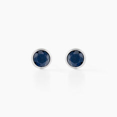 Boucles D'oreilles Puces Edy Serti Clos Or Blanc Saphir - Clous d'oreilles Famille | Marc Orian