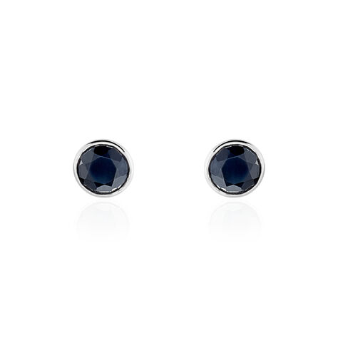 Boucles D'oreilles Puces Edy Serti Clos Or Blanc Saphir - Clous d'oreilles Famille | Marc Orian