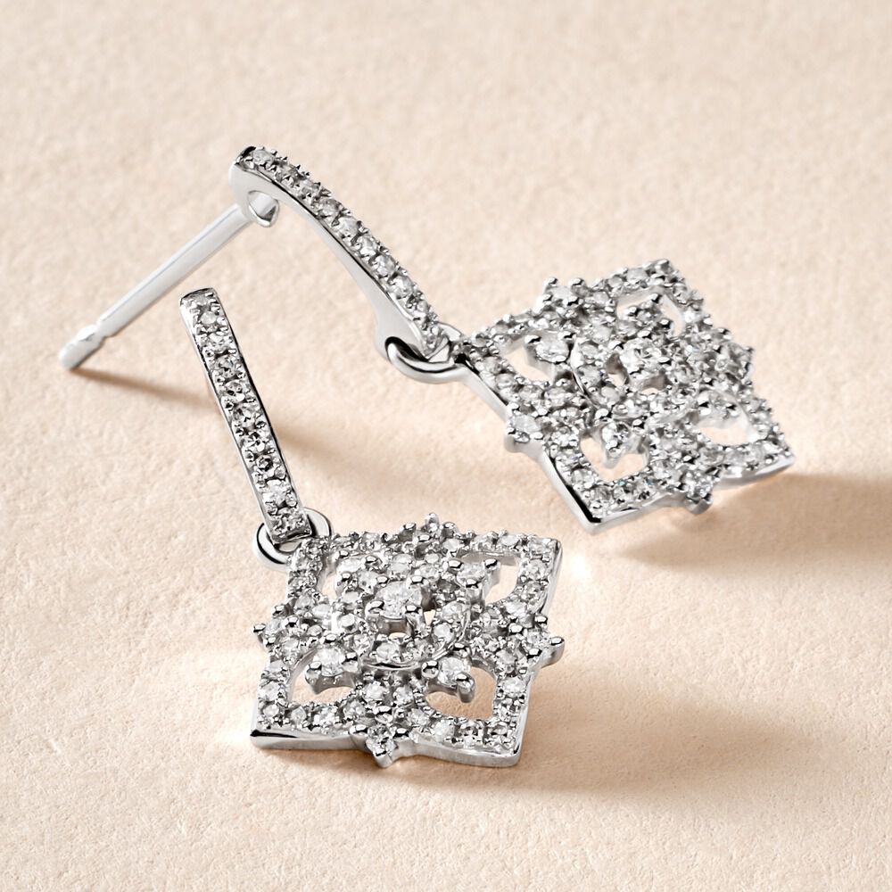 Boucles D'oreilles Pendantes Rosée Or Blanc Diamant -  Femme | Marc Orian