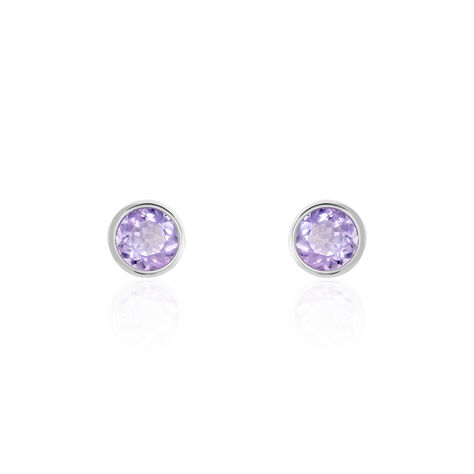 Boucles D'oreilles Puces Edy Serti Clos Or Blanc Amethyste - Puces Femme | Marc Orian