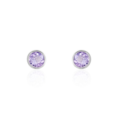 Boucles D'oreilles Puces Edy Serti Clos Or Blanc Amethyste - Clous d'oreilles Femme | Marc Orian