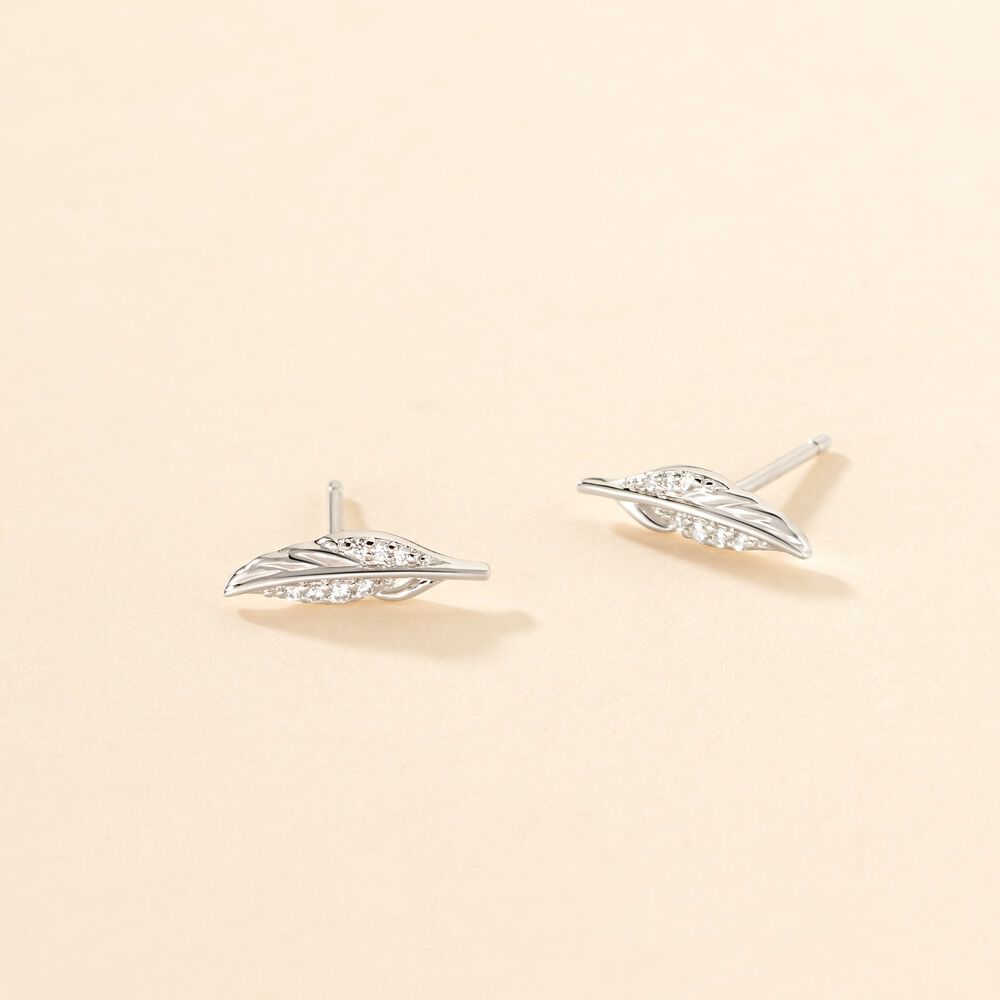 Boucles D'oreilles Puces Feath Argent Blanc Oxyde De Zirconium -  Femme | Marc Orian