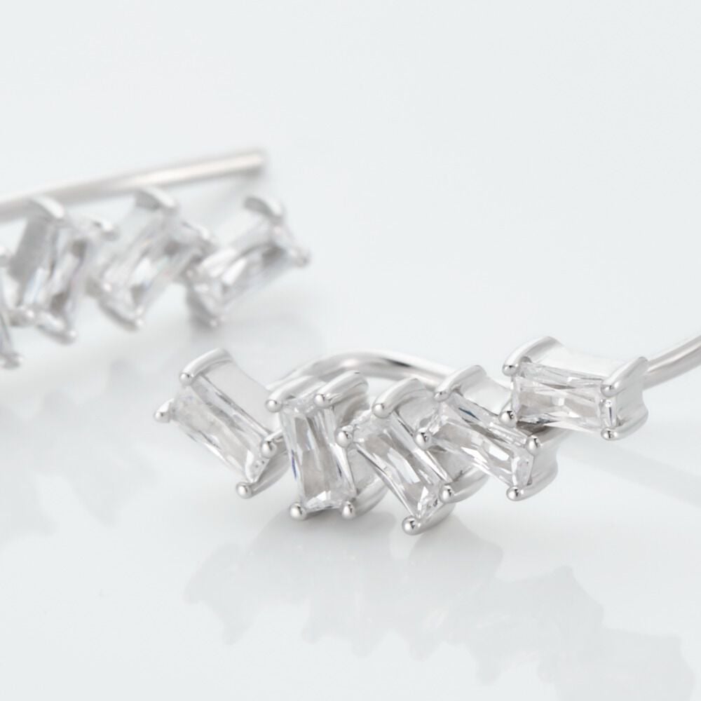 Boucles D'oreilles Grimpantes Adonia Argent Blanc Oxyde De Zirconium - Piercings d'oreilles Femme | Marc Orian