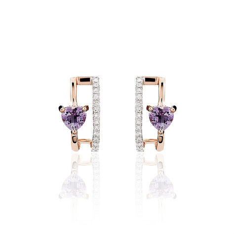 Boucles D'oreilles Puces Or Rose Amethyste Et Diamant - Puces Femme | Marc Orian