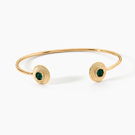 Jonc Plaqu&eacute; Or Ilia Ouvert Rondes Pierres Vertes - Bracelets joncs Femme | Marc Orian
