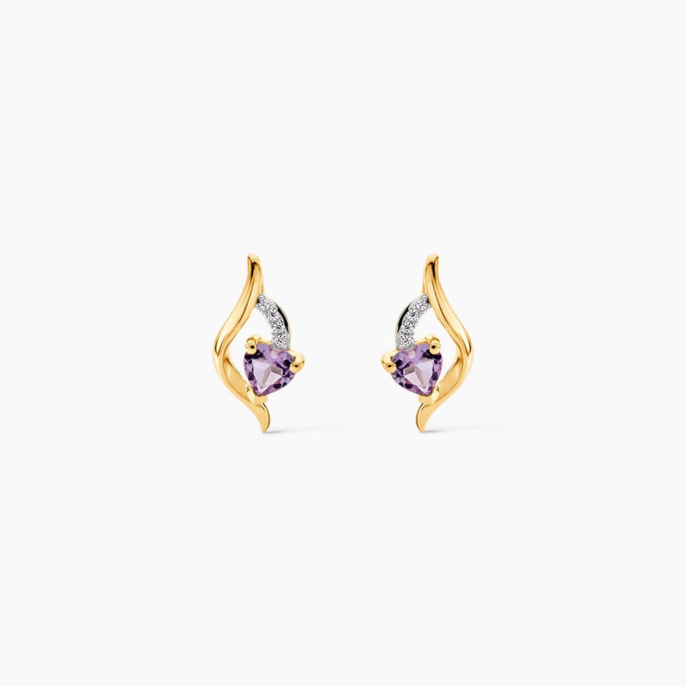 Boucles D'oreilles Puces Silucia Or Jaune Am&eacute;thyste Oxyde De Zirconium - Puces Femme | Marc Orian