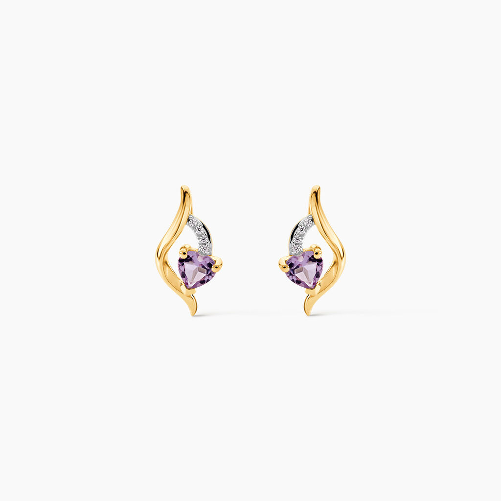 Boucles D'oreilles Puces Silucia Or Jaune Am&eacute;thyste Oxyde De Zirconium - Puces Femme | Marc Orian