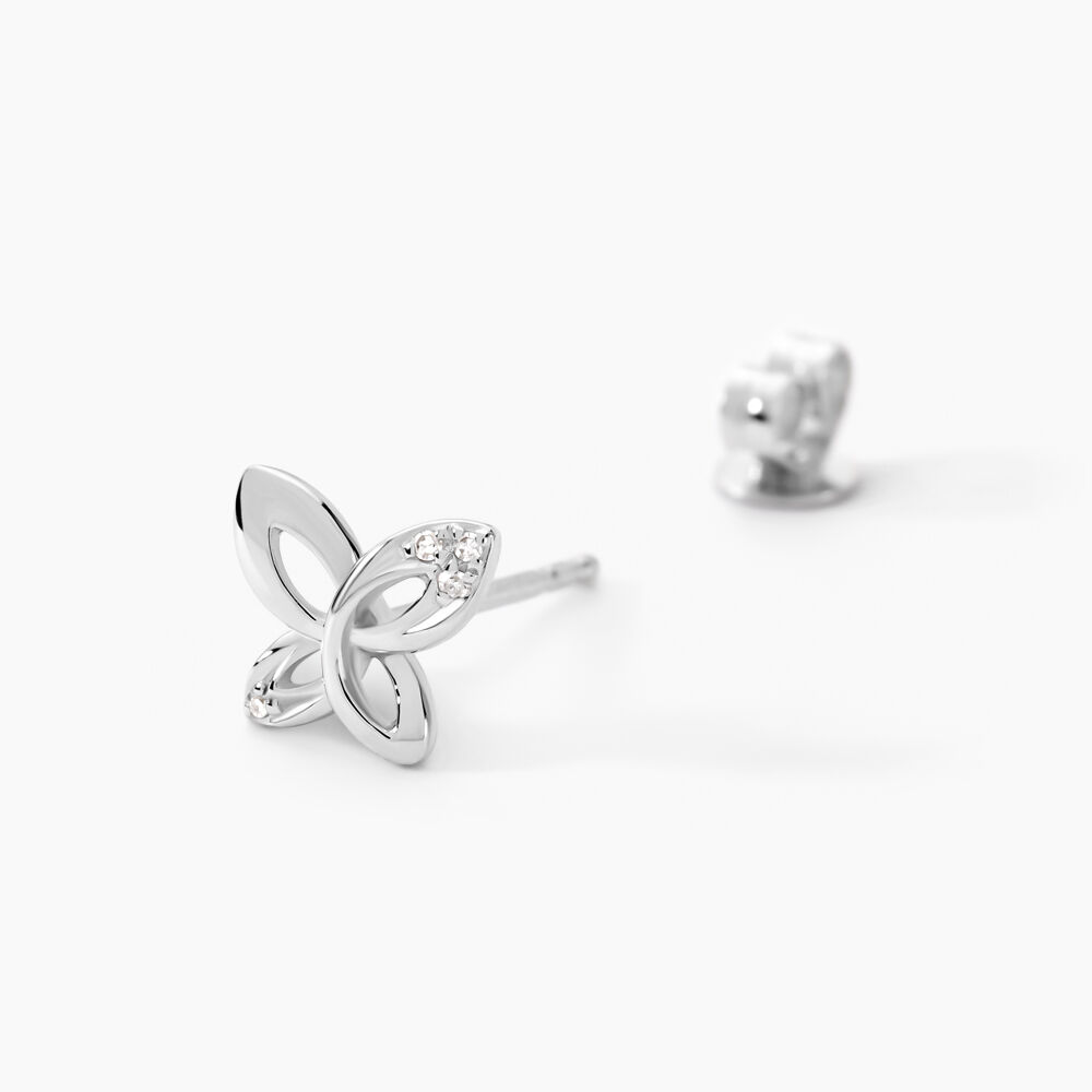 Boucles D'oreilles Puces Papillon Or Blanc Diamant - Puces Femme | Marc Orian
