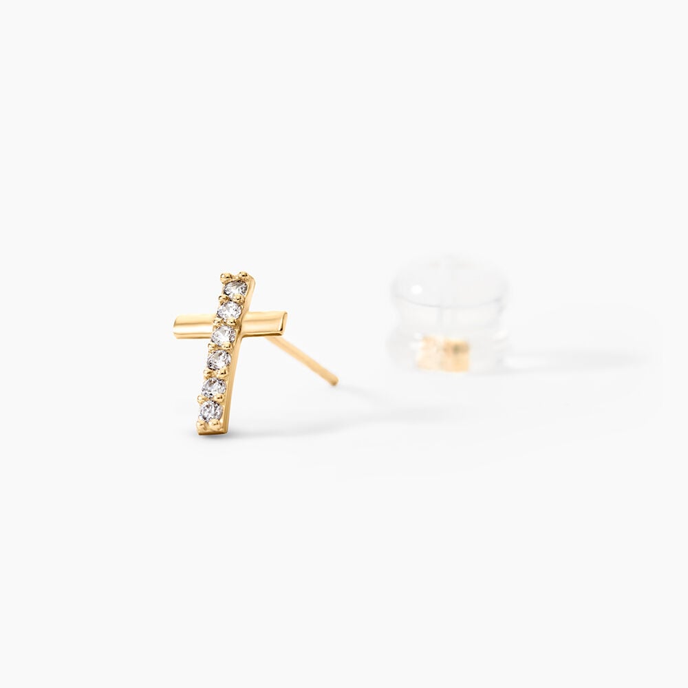 Boucles D'oreilles Puces Allie Croix Or Jaune Oxyde De Zirconium - Puces Femme | Marc Orian