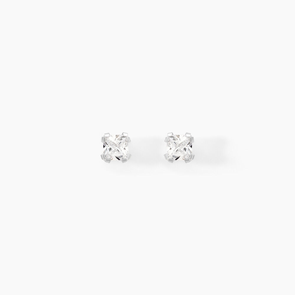Boucles D'oreilles Puces Or Blanc Oxyde De Zirconium - Puces Famille | Marc Orian