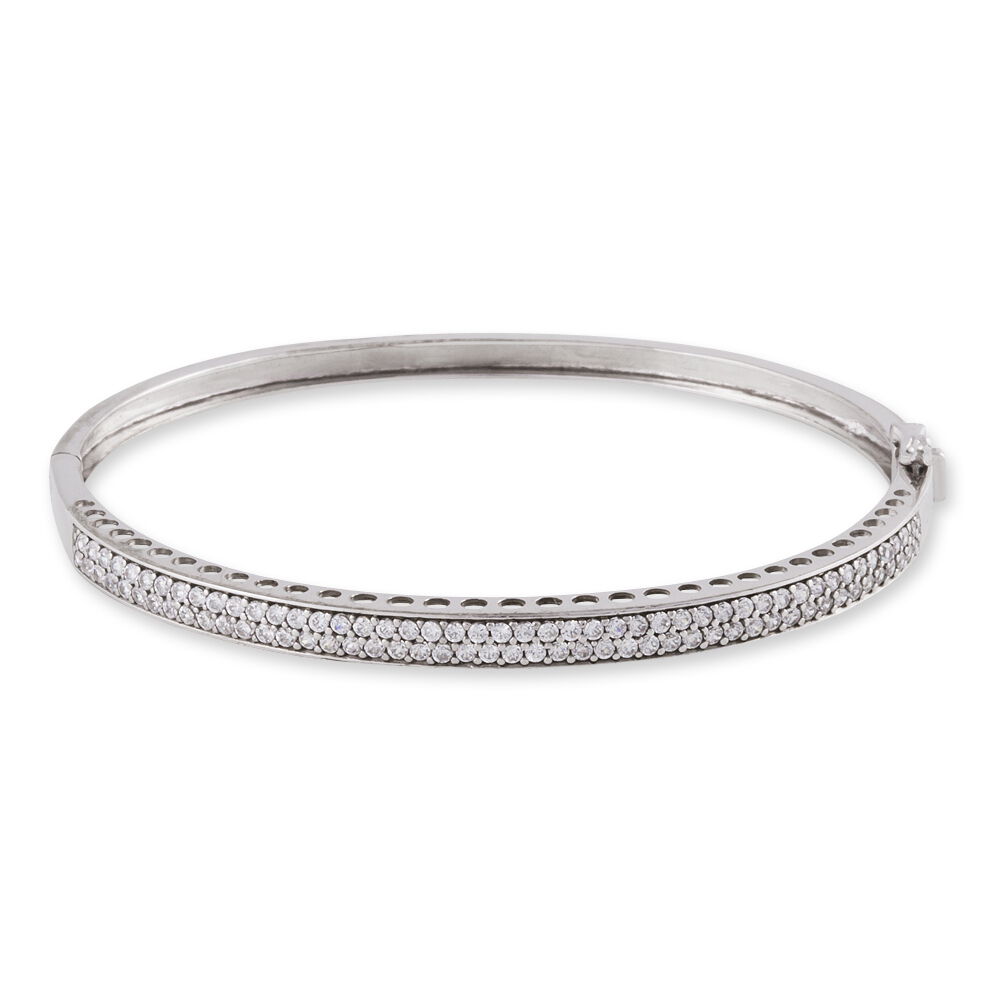Bracelet Jonc Cl&eacute;lya Argent Blanc Oxyde De Zirconium - Bracelets joncs Femme | Marc Orian