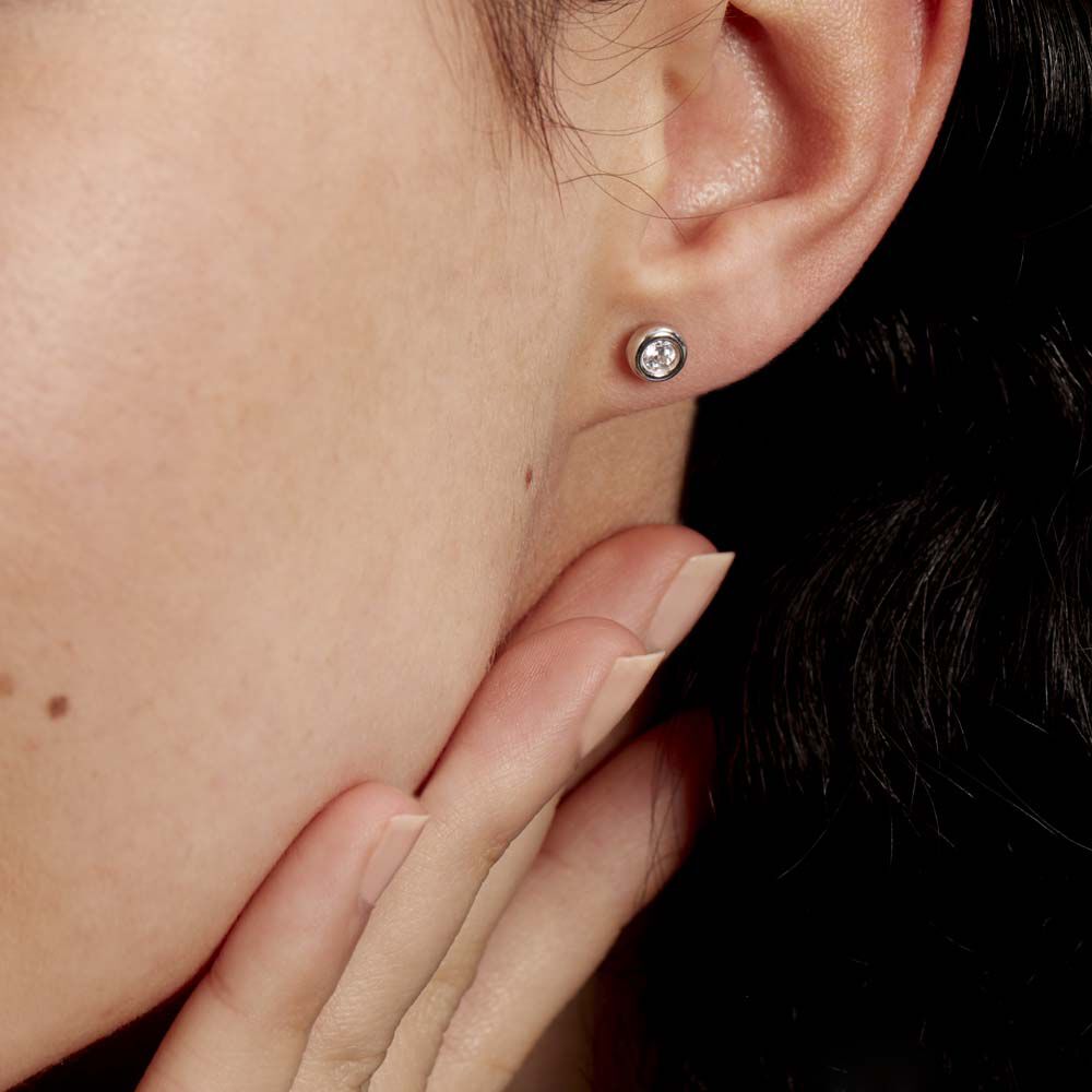 Boucles D'oreilles Puces Eden Serti Pneu Or Blanc Oxyde De Zirconium - Puces Femme | Marc Orian