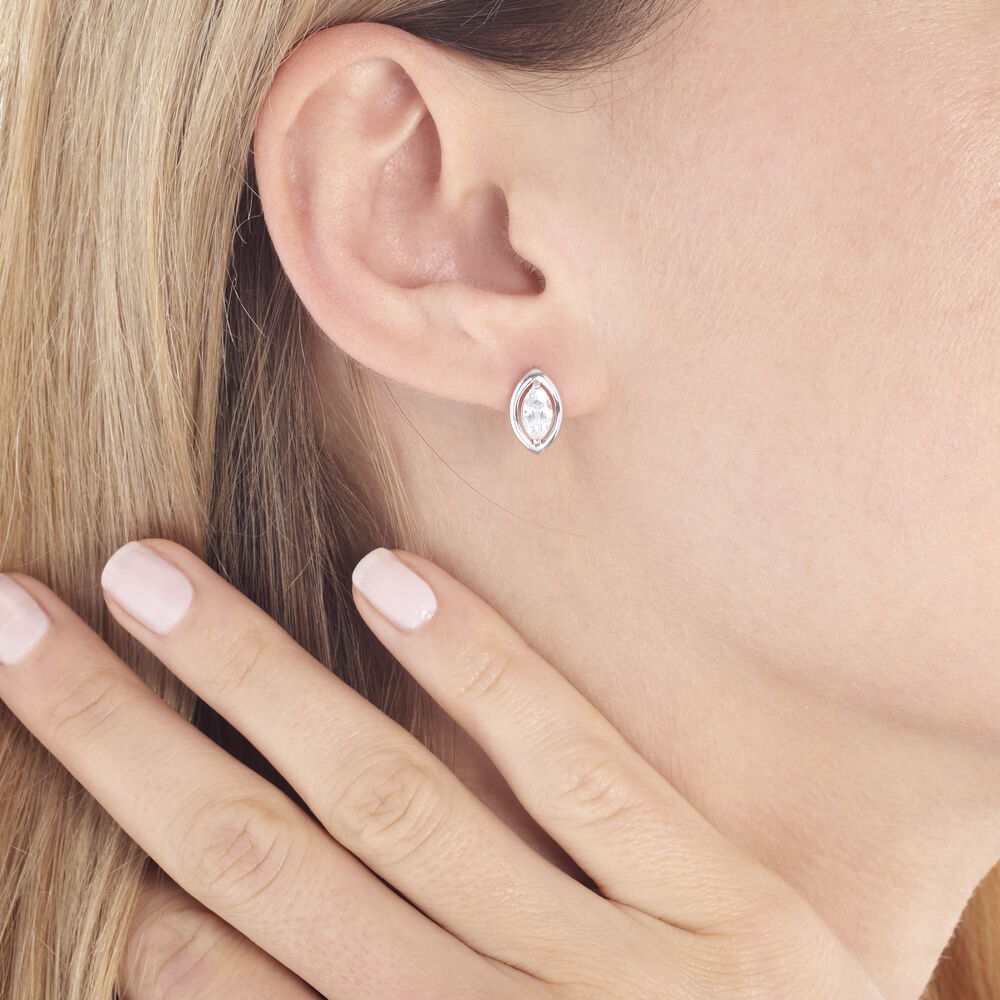 Boucles D'oreilles Puces Arone Argent Blanc Oxyde De Zirconium - Pendantes Femme | Marc Orian