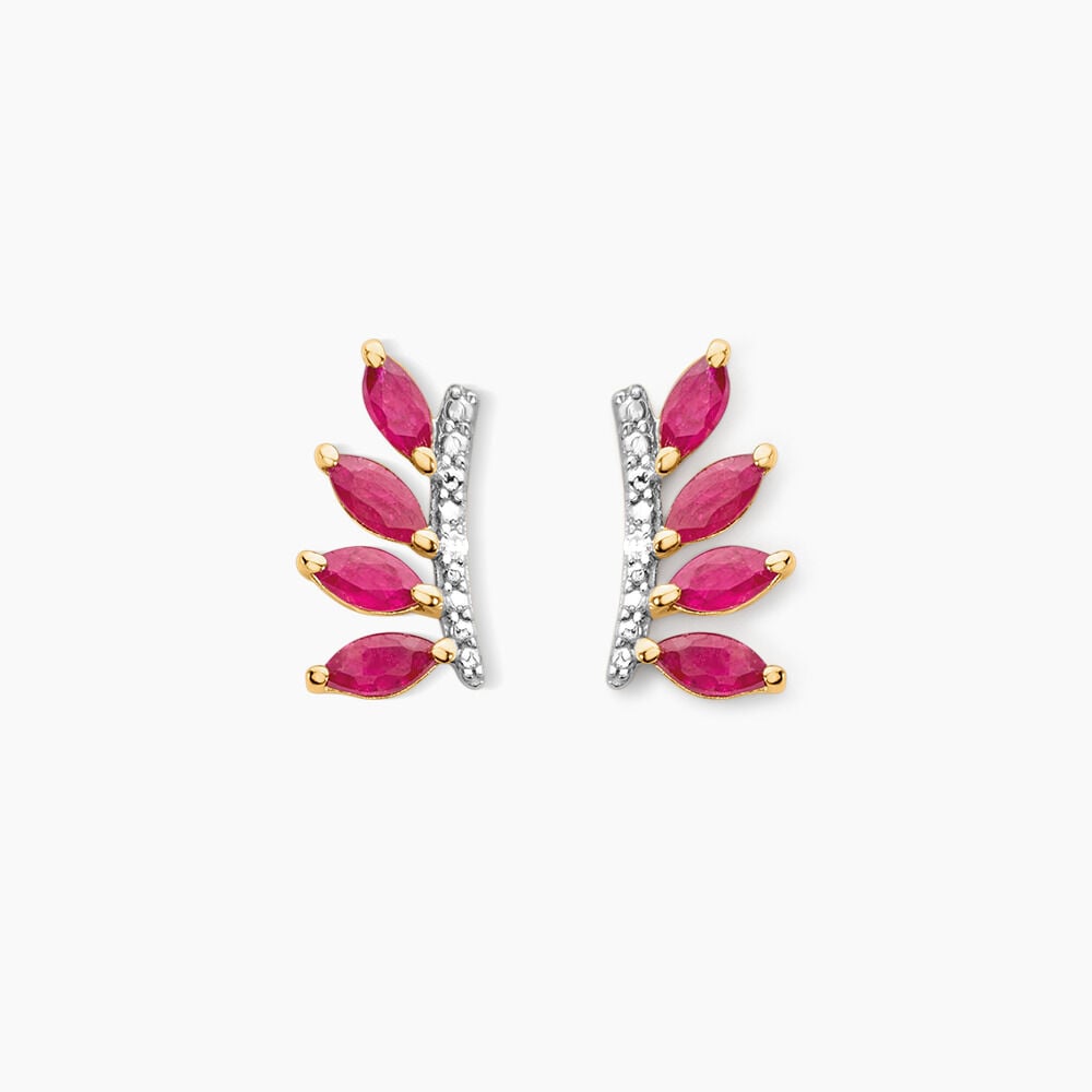 Boucles D'oreilles Puces Navette Or Jaune Rubis Diamant - Boucles d'oreilles mariage Femme | Marc Orian
