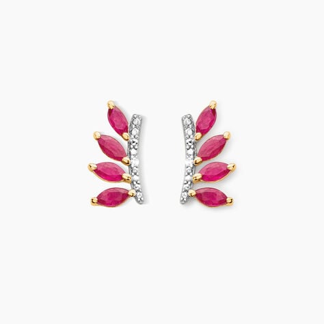 Boucles D'oreilles Puces Navette Or Jaune Rubis Diamant - Boucles d'oreilles mariage Femme | Marc Orian