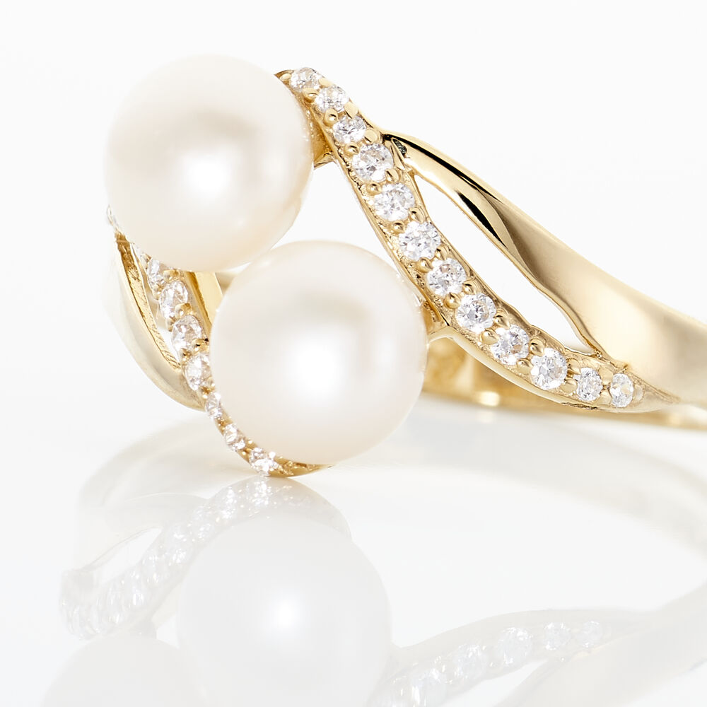 Bague Loeva Or Jaune Perle De Culture Et Oxyde De Zirconium - Bagues vintage Femme | Marc Orian