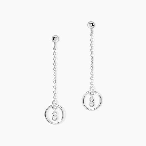 Boucles D'Oreilles Pendantes Geraldo Argent Blanc Oxyde De Zirconium - Pendantes Femme | Marc Orian