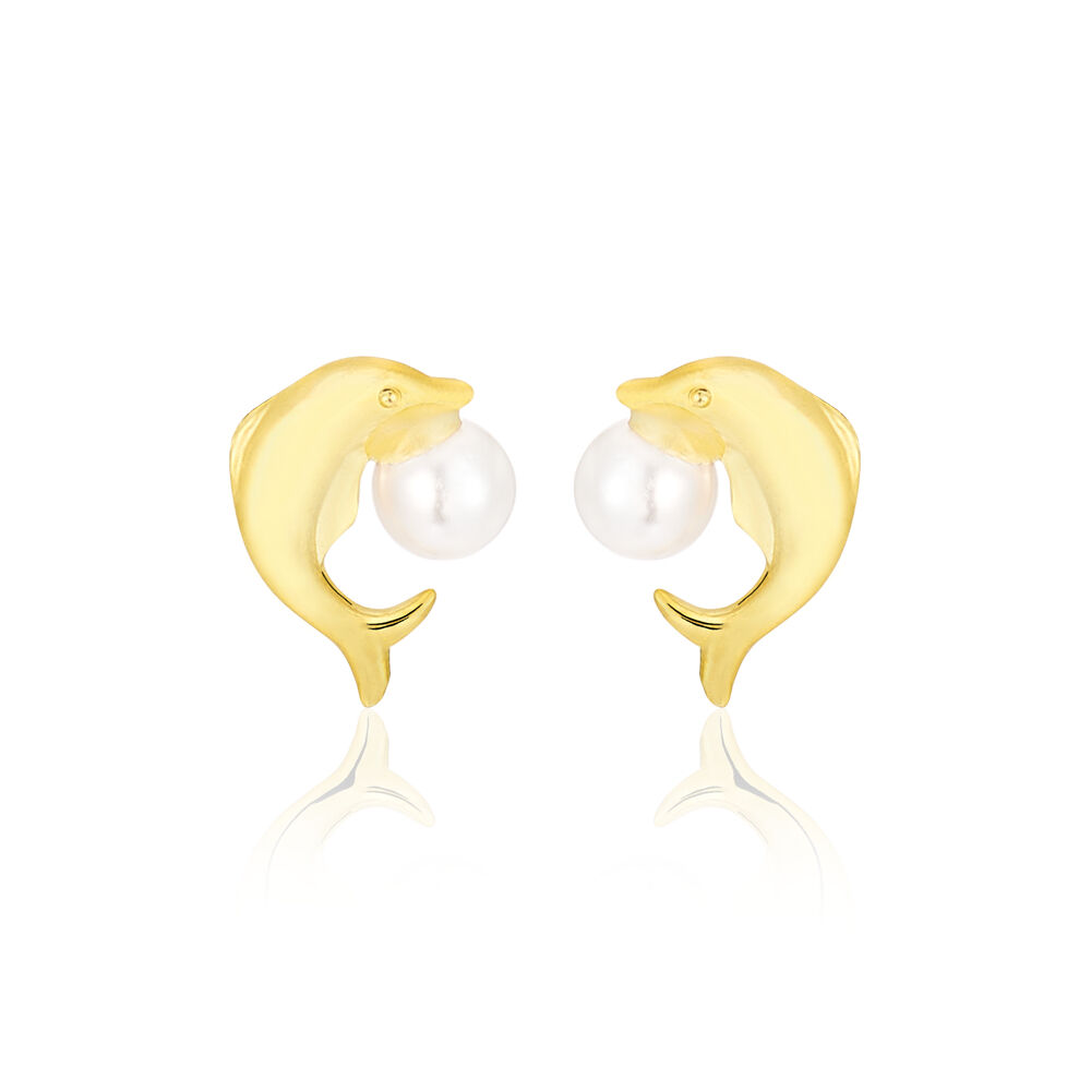 Boucles D'oreilles Puces Eleanor Dauphin Or Jaune Perle De Culture - Puces Femme | Marc Orian