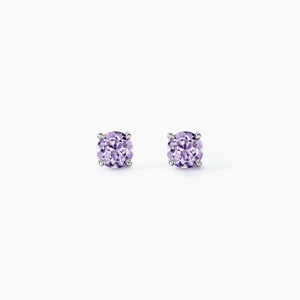 Boucles D'oreilles Puces Elea Serti Griffes 3 Or Blanc Amethyste - Puces Femme | Marc Orian