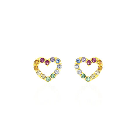 Boucles D'oreilles Or Jaune Ernesta C&oelig;ur Oxydes - Puces Femme | Marc Orian