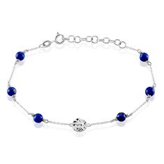 Bracelet Argent Rhodié Kutrun Lapis Lazuli - Bracelets chaînes Femme | Marc Orian