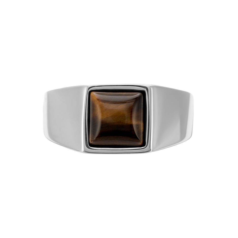 Chevaliere Acier Blanc Selim œil De Tigre - Chevalières Homme | Marc Orian